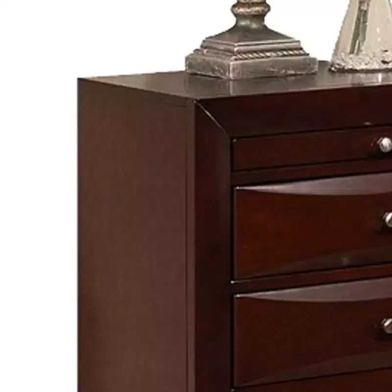 Wooden Nightstand with Three Drawers and Metal Knobs, Brown