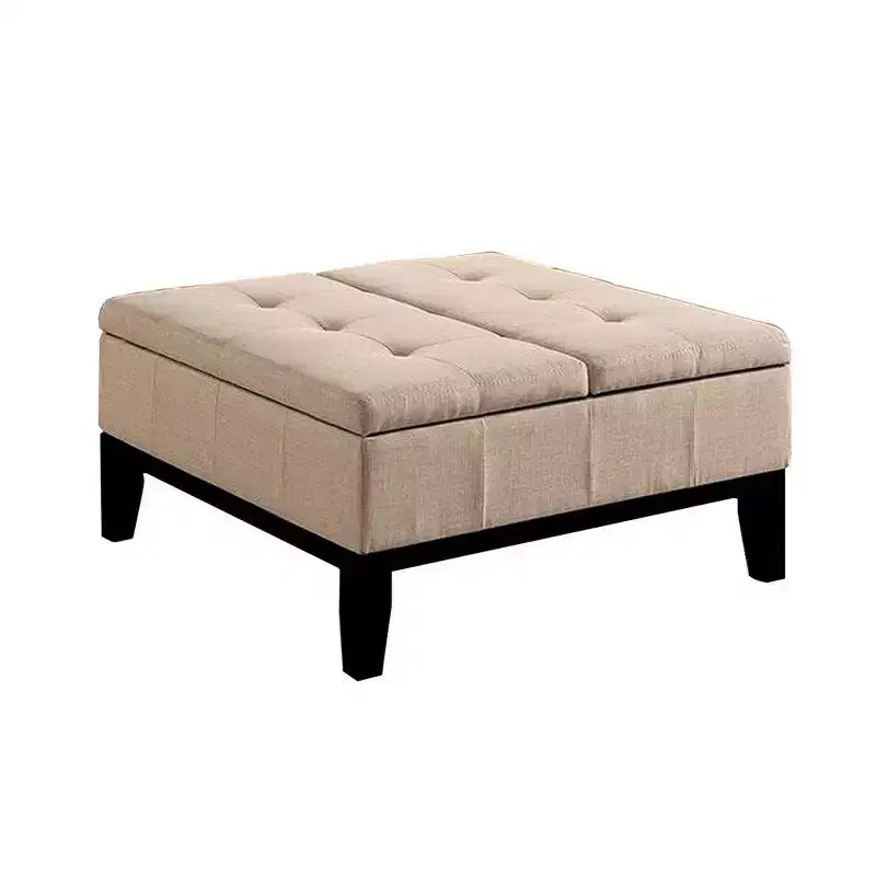 Pouffe de rangement 36 pouces, couvercle de rangement divisé, revêtement en tissu capitonné beige, bois