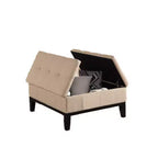 Pouffe de rangement 36 pouces, couvercle de rangement divisé, revêtement en tissu capitonné beige, bois