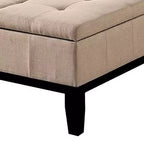 Pouffe de rangement 36 pouces, couvercle de rangement divisé, revêtement en tissu capitonné beige, bois