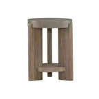 Table d'appoint ronde pour salon, plateau effet béton, bois d'acacia, taupe poudré