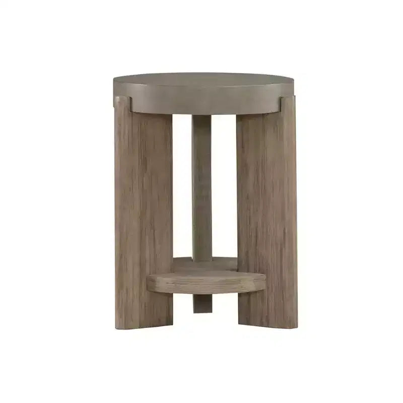Table d'appoint ronde pour salon, plateau effet béton, bois d'acacia, taupe poudré