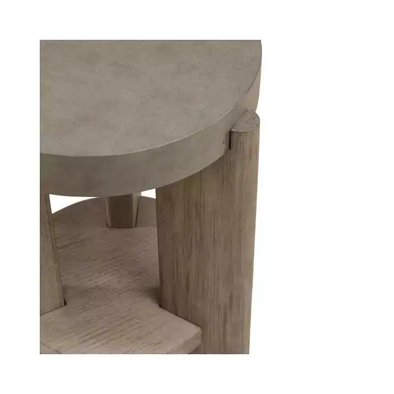 Table d'appoint ronde pour salon, plateau effet béton, bois d'acacia, taupe poudré
