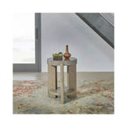 Table d'appoint ronde pour salon, plateau effet béton, bois d'acacia, taupe poudré
