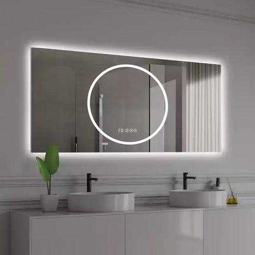 Miroir de courtoisie mural de 48 x 24 pouces avec 3 couleurs et 6 niveaux de luminosité à intensité variable, anti-buée