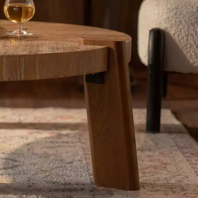 Table basse ronde en bois de 36 po pour salon, table centrale rustique de style ferme avec pieds solides