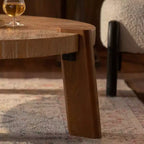Table basse ronde en bois de 36 po pour salon, table centrale rustique de style ferme avec pieds solides