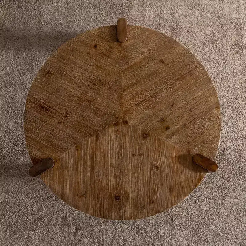 Table basse ronde en bois de 36 po pour salon, table centrale rustique de style ferme avec pieds solides
