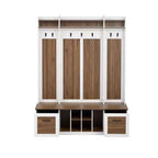5-In-1 Coat Rack with 7 Sturdy Hooks and 2 Spacious Drawers, Wide Hall Tree with Adjustable Shelves and Metal Handles for Hallway, Brown+White