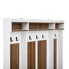5-In-1 Coat Rack with 7 Sturdy Hooks and 2 Spacious Drawers, Wide Hall Tree with Adjustable Shelves and Metal Handles for Hallway, Brown+White