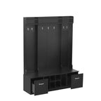 5-In-1 Coat Rack with 7 Sturdy Hooks and 2 Spacious Drawers, Wide Hall Tree with Adjustable Shelves and Metal Handles for Hallway, Black