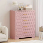 Wood Dressers for Bedroom with 4 Drawers, Modern Tall Dressers, Wide Chest of Drawers with Gold Handles,Dresser Nightstand, Storage Organizer Cabinet