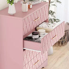Wood Dressers for Bedroom with 4 Drawers, Modern Tall Dressers, Wide Chest of Drawers with Gold Handles,Dresser Nightstand, Storage Organizer Cabinet