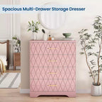 Wood Dressers for Bedroom with 4 Drawers, Modern Tall Dressers, Wide Chest of Drawers with Gold Handles,Dresser Nightstand, Storage Organizer Cabinet