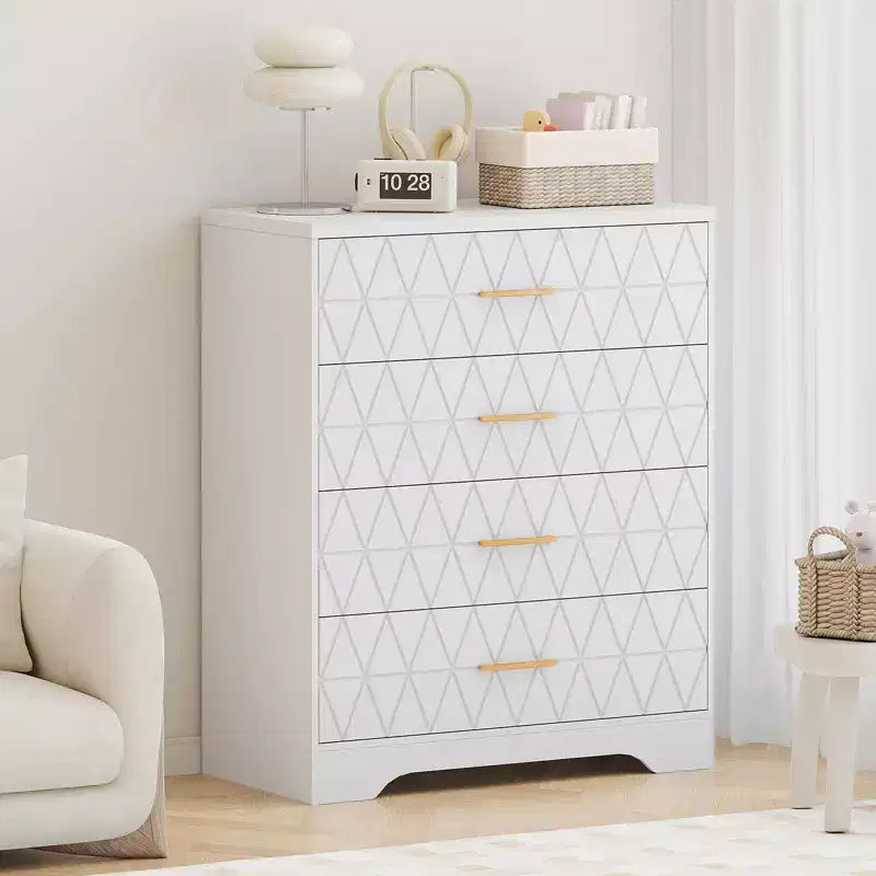 Wood Dressers for Bedroom with 4 Drawers, Modern Tall Dressers, Wide Chest of Drawers with Gold Handles,Dresser Nightstand, Storage Organizer Cabinet