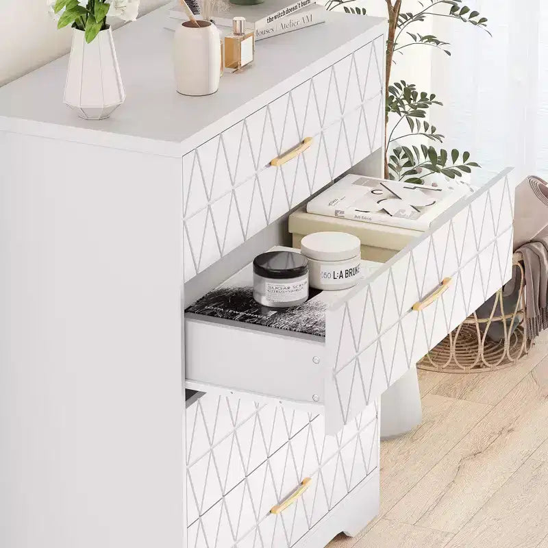 Wood Dressers for Bedroom with 4 Drawers, Modern Tall Dressers, Wide Chest of Drawers with Gold Handles,Dresser Nightstand, Storage Organizer Cabinet