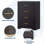 Wood Dressers for Bedroom with 4 Drawers, Modern Tall Dressers, Wide Chest of Drawers with Gold Handles,Dresser Nightstand, Storage Organizer Cabinet
