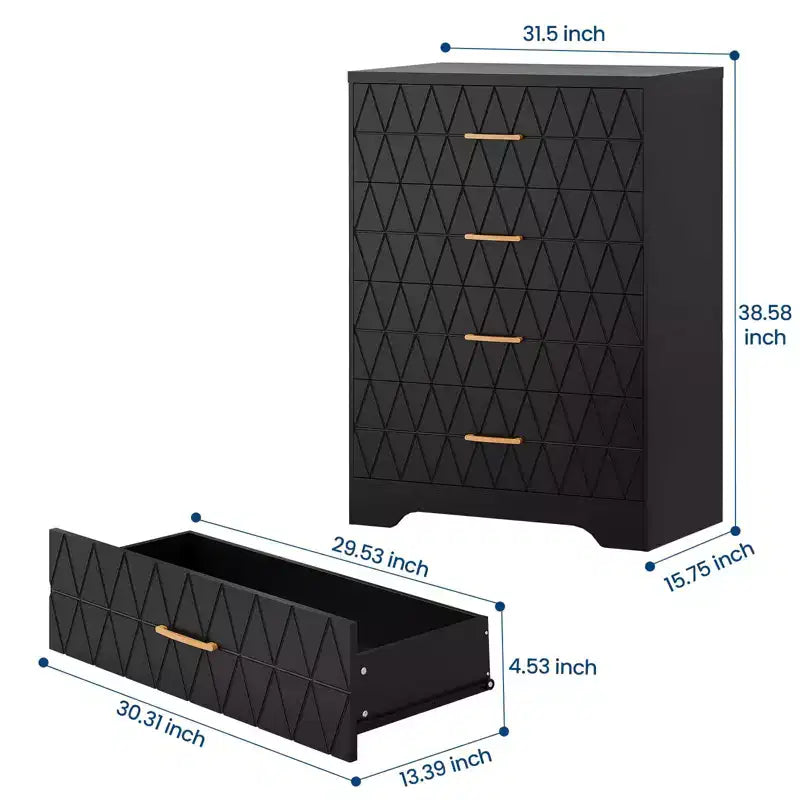 Wood Dressers for Bedroom with 4 Drawers, Modern Tall Dressers, Wide Chest of Drawers with Gold Handles,Dresser Nightstand, Storage Organizer Cabinet