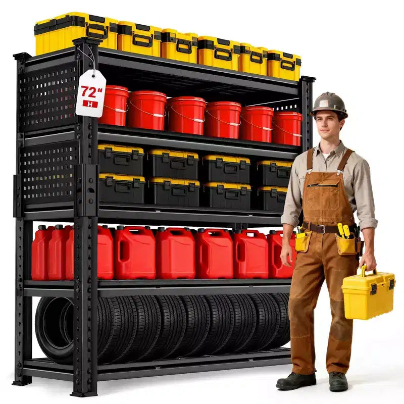 Étagère de rangement de garage robuste 48 x 24 x 72 pouces, rayonnage métallique à 5 niveaux avec tablettes grillagées, noir