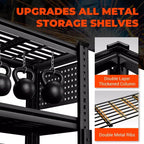 Étagère de rangement de garage robuste 48 x 24 x 72 pouces, rayonnage métallique à 5 niveaux avec tablettes grillagées, noir