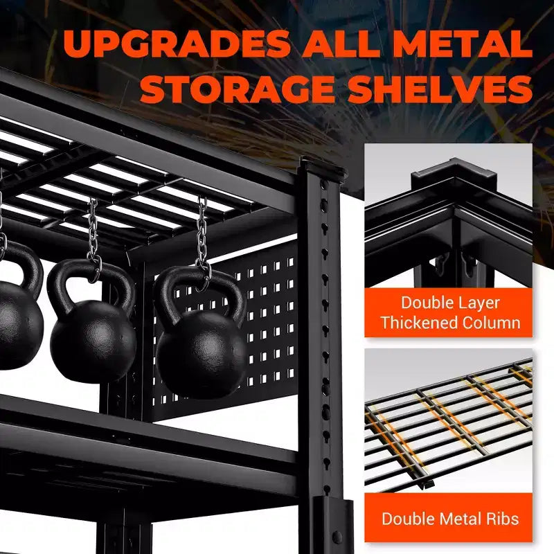 Étagère de rangement de garage robuste 48 x 24 x 72 pouces, rayonnage métallique à 5 niveaux avec tablettes grillagées, noir