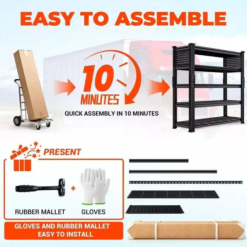 Étagère de rangement de garage robuste 48 x 24 x 72 pouces, rayonnage métallique à 5 niveaux avec tablettes grillagées, noir