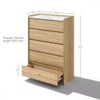 Commode Hazel Oak de 120 cm de haut à 5 tiroirs avec côtés surélevés, plateau en faux marbre, bois manufacturé, marron