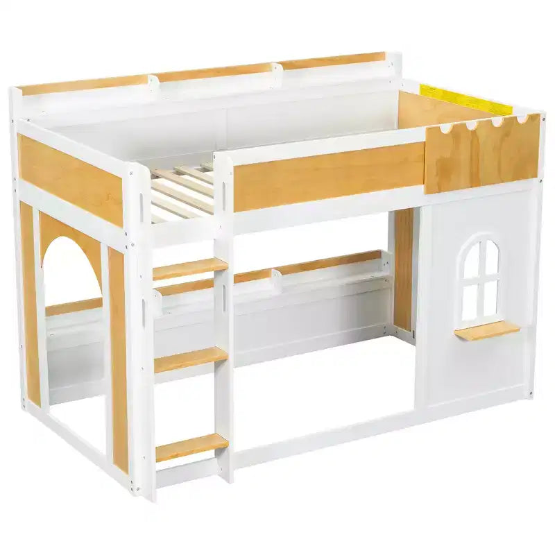 Lit superposé cabane pour enfants avec fenêtres, portes et espace inférieur convertible pour jouer ou dormir