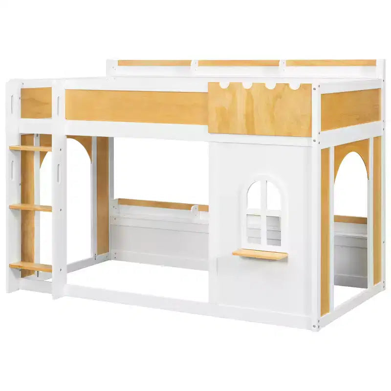 Lit superposé cabane pour enfants avec fenêtres, portes et espace inférieur convertible pour jouer ou dormir