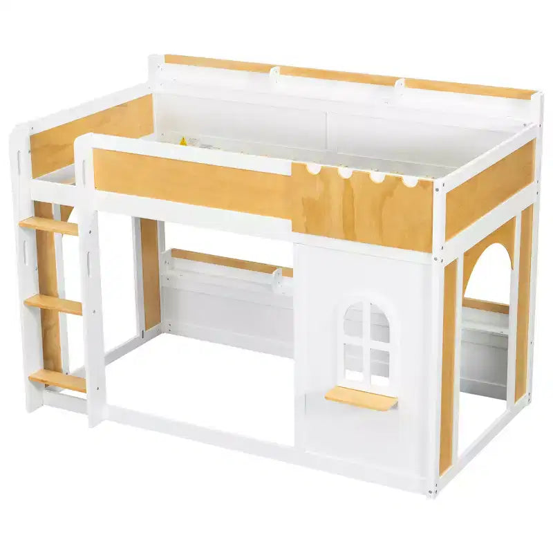 Lit superposé cabane pour enfants avec fenêtres, portes et espace inférieur convertible pour jouer ou dormir