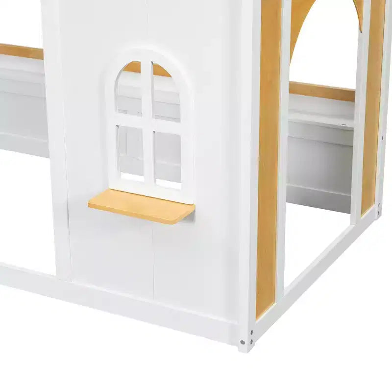 Lit superposé cabane pour enfants avec fenêtres, portes et espace inférieur convertible pour jouer ou dormir