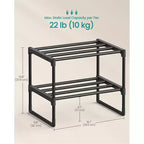 2-Tier Stackable Shoe Rack, 14.8 Inch Metal Shoe Organizer with 22 lb per Tier Capacity, Upright & Reversible for Entryway, Black