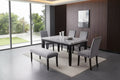 Table de salle à manger plateau marbre, grise, 6 places, 162,56 cm
