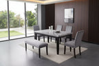 Table de salle à manger plateau marbre, grise, 6 places, 162,56 cm