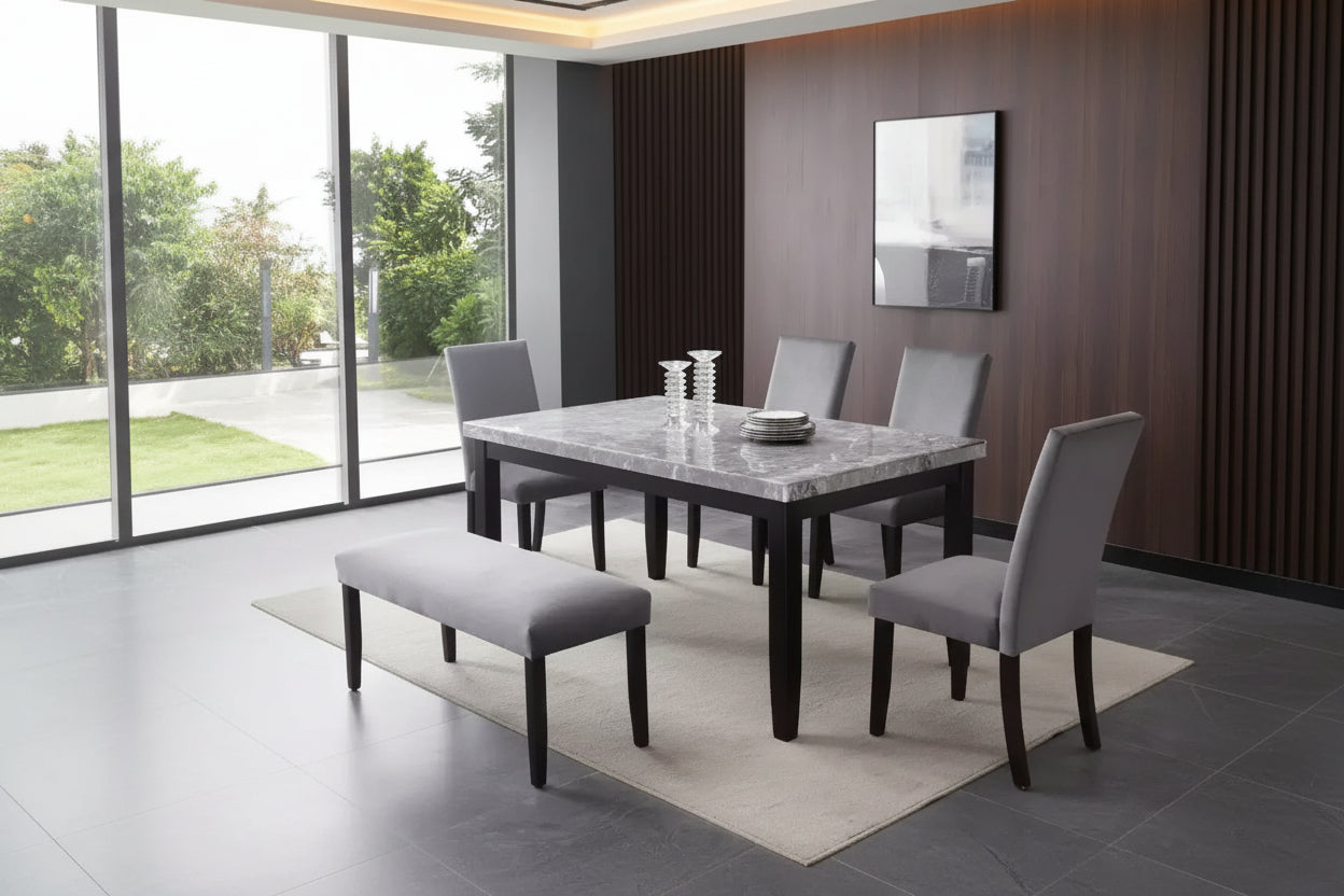 Marble Top Dining Table, Gray, Seats 6, 64-Inch