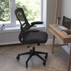 Chaise de bureau ergonomique pivotante mi-dos avec accoudoirs relevables et roulettes transparentes