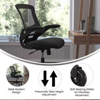 Chaise de bureau ergonomique pivotante mi-dos avec accoudoirs relevables et roulettes transparentes