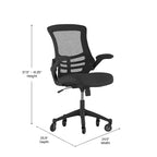 Chaise de bureau ergonomique pivotante mi-dos avec accoudoirs relevables et roulettes transparentes