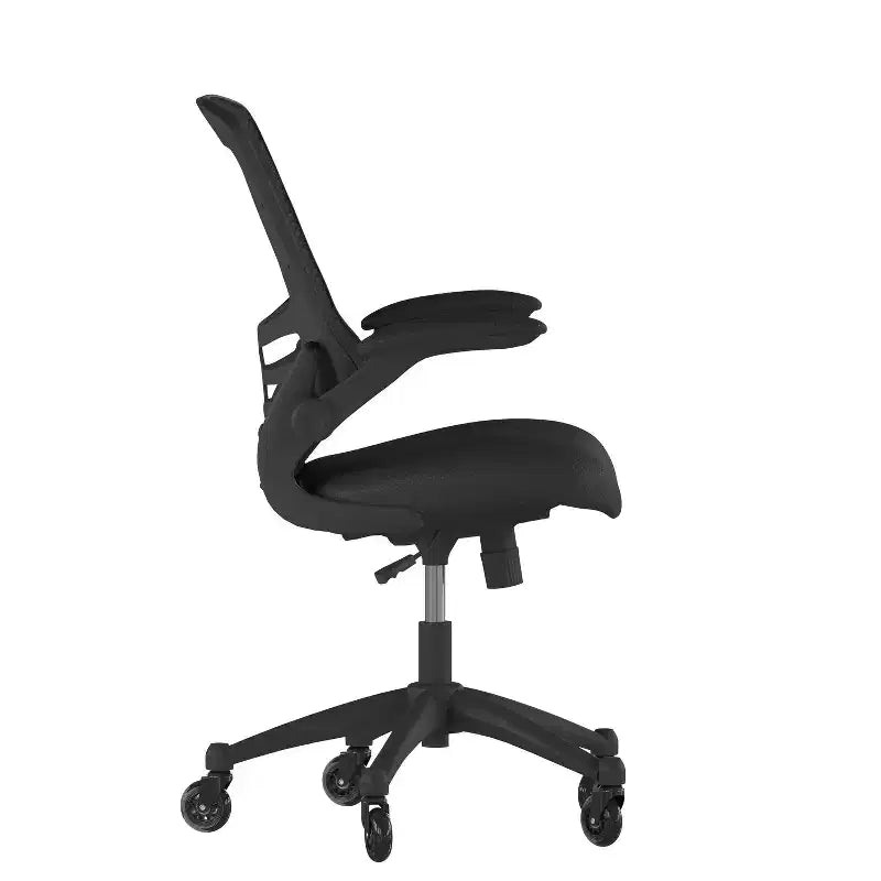 Chaise de bureau ergonomique pivotante mi-dos avec accoudoirs relevables et roulettes transparentes
