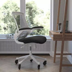 Chaise de bureau ergonomique pivotante mi-dos avec accoudoirs relevables et roulettes transparentes