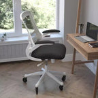 Chaise de bureau ergonomique pivotante mi-dos avec accoudoirs relevables et roulettes transparentes