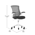Chaise de bureau ergonomique pivotante mi-dos avec accoudoirs relevables et roulettes transparentes