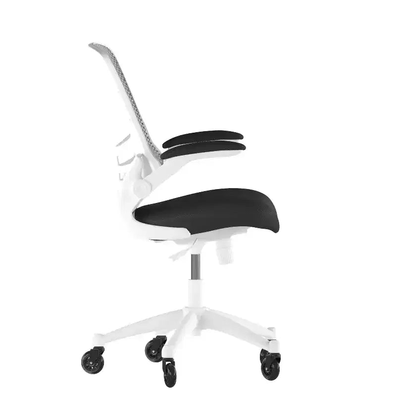 Chaise de bureau ergonomique pivotante mi-dos avec accoudoirs relevables et roulettes transparentes