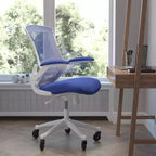 Chaise de bureau ergonomique pivotante mi-dos avec accoudoirs relevables et roulettes transparentes