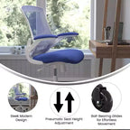 Chaise de bureau ergonomique pivotante mi-dos avec accoudoirs relevables et roulettes transparentes