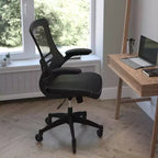 Chaise de bureau ergonomique pivotante mi-dos avec accoudoirs relevables et roulettes transparentes