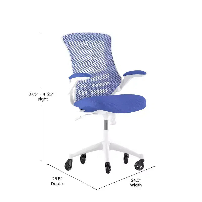 Chaise de bureau ergonomique pivotante mi-dos avec accoudoirs relevables et roulettes transparentes