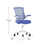 Chaise de bureau ergonomique pivotante mi-dos avec accoudoirs relevables et roulettes transparentes