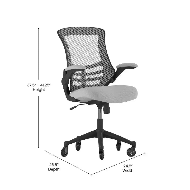 Chaise de bureau ergonomique pivotante mi-dos avec accoudoirs relevables et roulettes transparentes
