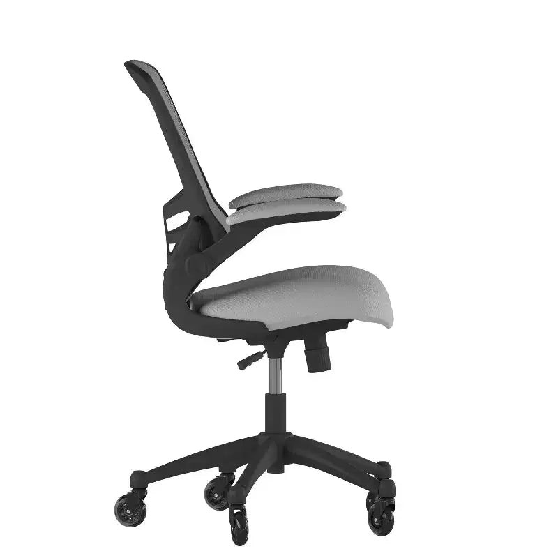 Chaise de bureau ergonomique pivotante mi-dos avec accoudoirs relevables et roulettes transparentes